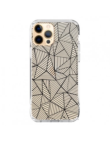 Coque iPhone 12 Pro Max Lignes Grilles Triangles Full Grid Abstract Noir Transparente - Project M
