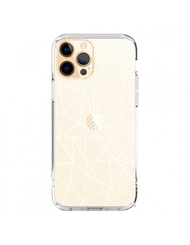 Coque iPhone 12 Pro Max Lignes Grilles Triangles Full Grid Abstract Blanc Transparente - Project M