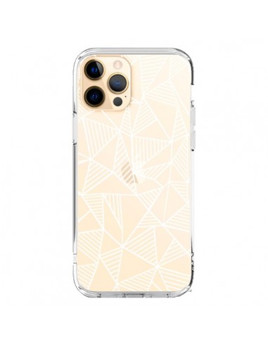 Coque iPhone 12 Pro Max Lignes Grilles Triangles Grid Abstract Blanc Transparente - Project M