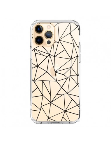 Coque iPhone 12 Pro Max Lignes Triangles Grid Abstract Noir Transparente - Project M