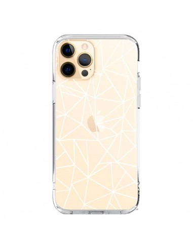 Coque iPhone 12 Pro Max Lignes Triangles Grid Abstract Blanc Transparente - Project M