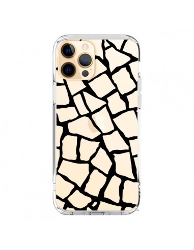 Coque iPhone 12 Pro Max Girafe Mosaïque Noir Transparente - Project M