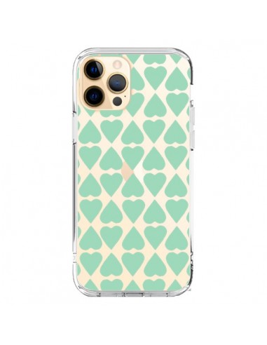 Coque iPhone 12 Pro Max Coeurs Heart Mint Bleu Vert Transparente - Project M