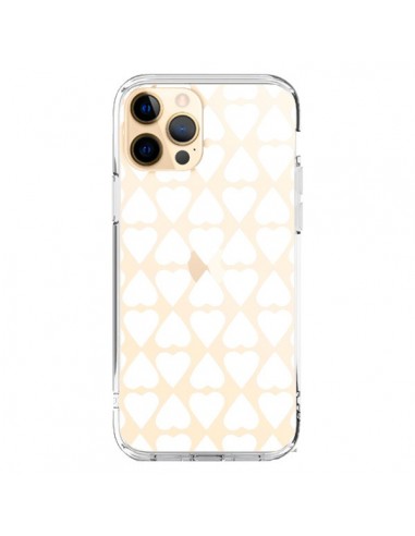 Coque iPhone 12 Pro Max Coeurs Heart Blanc Transparente - Project M