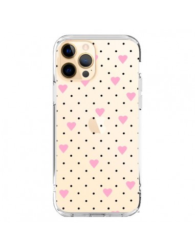 Cover iPhone 12 Pro Max Punti Cuori Rosa Trasparente - Project M