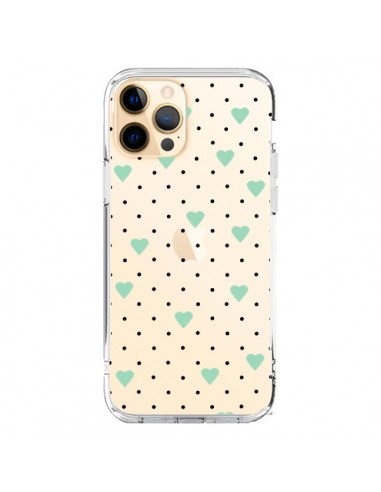 Cover iPhone 12 Pro Max Punti Cuori Verde Menta Trasparente - Project M