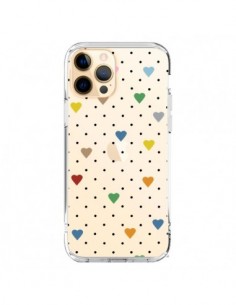 iPhone 12 Pro Max Case Points Hearts Colorful Clear -...