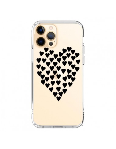 Coque iPhone 12 Pro Max Coeurs Heart Love Noir Transparente - Project M