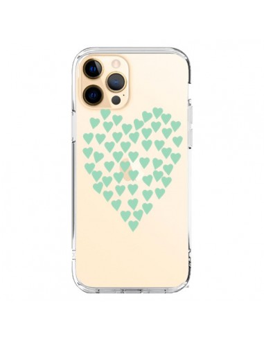 Coque iPhone 12 Pro Max Coeurs Heart Love Mint Bleu Vert Transparente - Project M