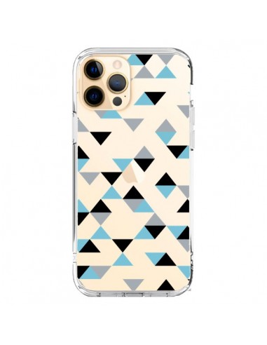 Coque iPhone 12 Pro Max Triangles Ice Blue Bleu Noir Transparente - Project M