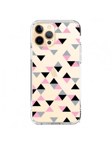 Coque iPhone 12 Pro Max Triangles Pink Rose Noir Transparente - Project M