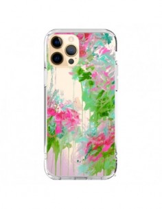 iPhone 12 Pro Max Case Flowers Pink Green Clear - Ebi...