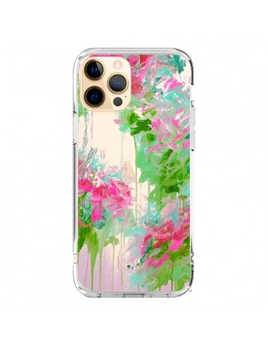 Cover iPhone 12 Pro Max Fiori Rosa Verde Trasparente - Ebi Emporium