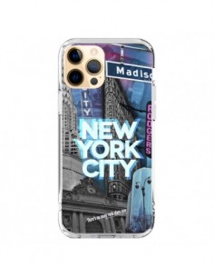 Coque iPhone 12 Pro Max New York City Buildings Bleu -...