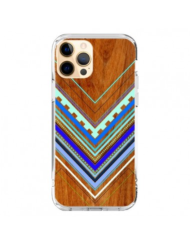 Coque iPhone 12 Pro Max Azteque Arbutus Blue Bois Aztec Tribal - Jenny Mhairi