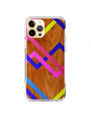 Coque iPhone 12 Pro Max Pink Yellow Wooden Bois Azteque Aztec Tribal - Jenny Mhairi