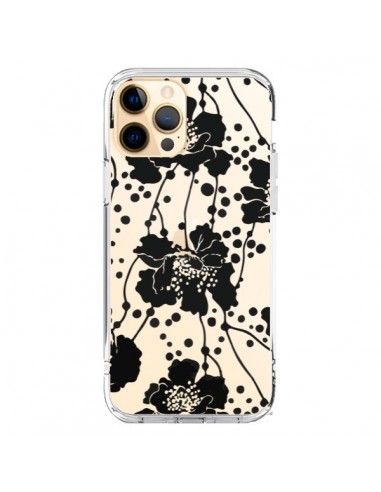 Coque iPhone 12 Pro Max Fleurs Noirs Flower Transparente - Dricia Do