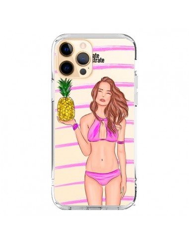 Coque iPhone 12 Pro Max Malibu Ananas Plage Ete Rose Transparente - kateillustrate