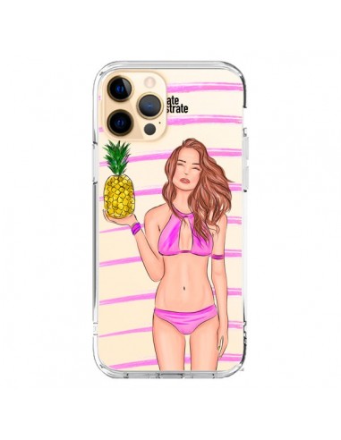 Cover iPhone 12 Pro Max Malibu Ananas Spiaggia Estate Rosa Trasparente - kateillustrate