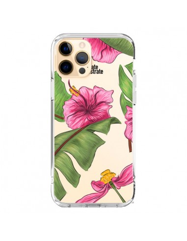 Cover iPhone 12 Pro Max Tropical Leaves Fioris Foglie Trasparente - kateillustrate