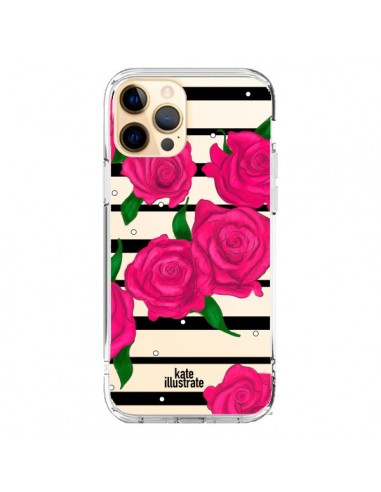 iPhone 12 Pro Max Case Pink Flowers Clear - kateillustrate