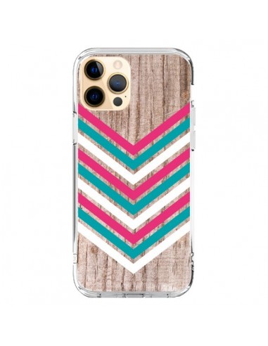 Coque iPhone 12 Pro Max Tribal Aztèque Bois Wood Flèche Rose Bleu - Laetitia