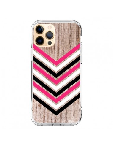 Coque iPhone 12 Pro Max Tribal Aztèque Bois Wood Flèche Rose Blanc Noir - Laetitia