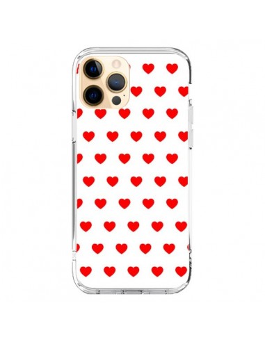 Coque iPhone 12 Pro Max Coeurs Rouges Fond Blanc - Laetitia