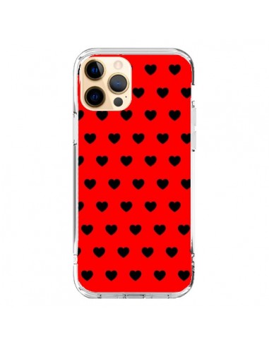 Coque iPhone 12 Pro Max Coeurs Noirs Fond Rouge - Laetitia