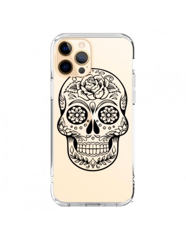 Coque iPhone 12 Pro Max Tête de Mort Mexicaine Noir Transparente - Laetitia