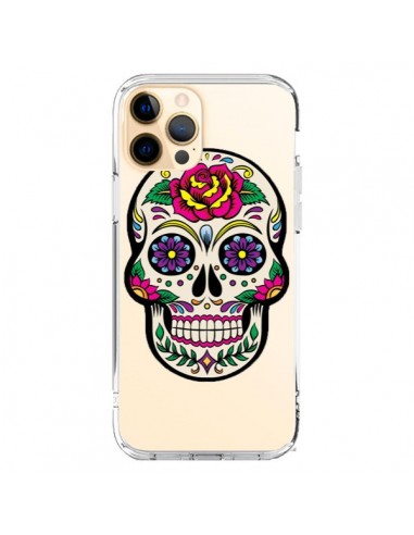 Coque iPhone 12 Pro Max Tête de Mort Mexicaine Fleurs Transparente - Laetitia
