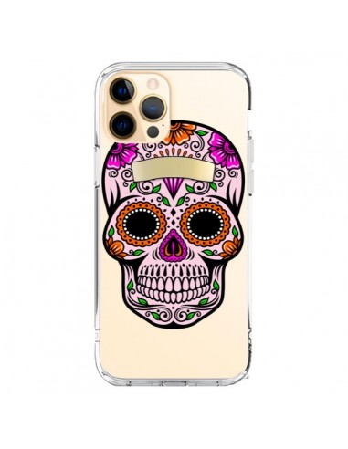 Coque iPhone 12 Pro Max Tête de Mort Mexicaine Noir Rose Transparente - Laetitia