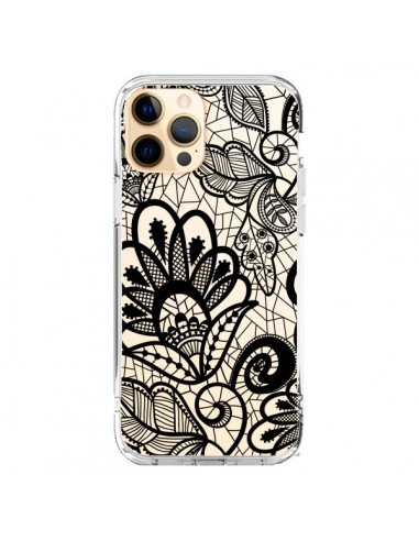 Coque iPhone 12 Pro Max Lace Fleur Flower Noir Transparente - Petit Griffin