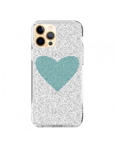 Coque iPhone 12 Pro Max Coeur Bleu Vert Argent Love - Mary Nesrala