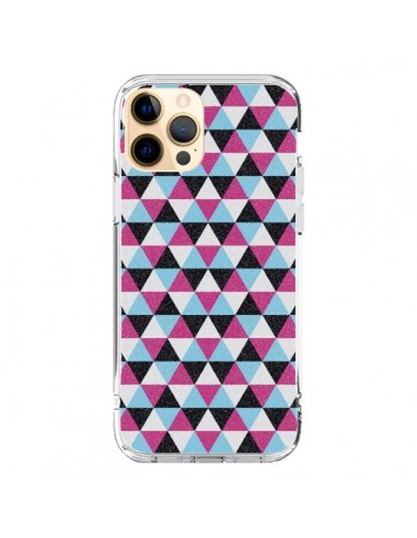 Coque iPhone 12 Pro Max Azteque Triangles Rose Bleu Gris - Mary Nesrala
