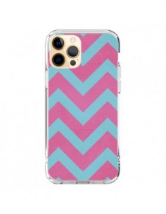 Coque iPhone 12 Pro Max Strawberry Chevron Rose Bleu -...