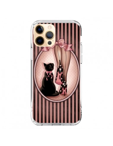 Coque iPhone 12 Pro Max Lady Chat Noeud Papillon Pois Chaussures - Maryline Cazenave