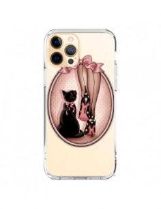 Coque iPhone 12 Pro Max Lady Chat Noeud Papillon Pois...
