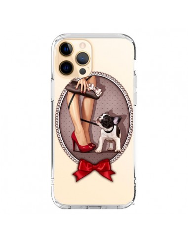 Coque iPhone 12 Pro Max Lady Jambes Chien Bulldog Dog Pois Noeud Papillon Transparente - Maryline Cazenave