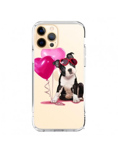 Coque iPhone 12 Pro Max Chien Dog Ballon Lunettes Coeur Rose Transparente - Maryline Cazenave