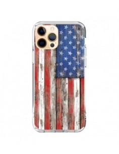Coque iPhone 12 Pro Max Drapeau USA Vintage Bois Wood -...