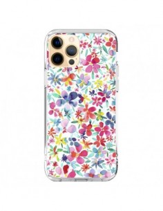 Coque iPhone 12 Pro Max Colorful Flowers Petals Blue -...