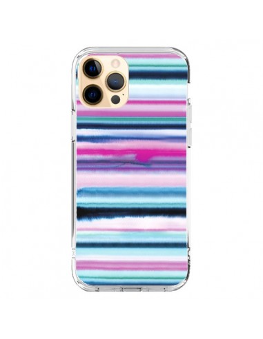 Coque iPhone 12 Pro Max Degrade Stripes Watercolor Pink - Ninola Design