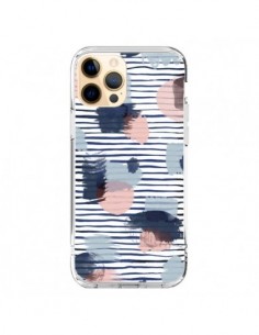 Coque iPhone 12 Pro Max Watercolor Stains Stripes Navy -...