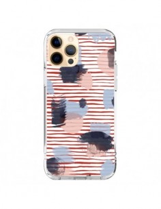 Coque iPhone 12 Pro Max Watercolor Stains Stripes Red -...