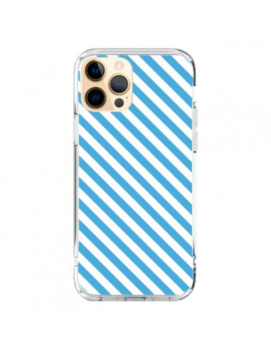 Coque iPhone 12 Pro Max Bonbon Candy Bleue et Blanche Rayée - Nico