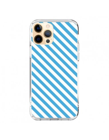 Coque iPhone 12 Pro Max Bonbon Candy Bleue et Blanche Rayée - Nico