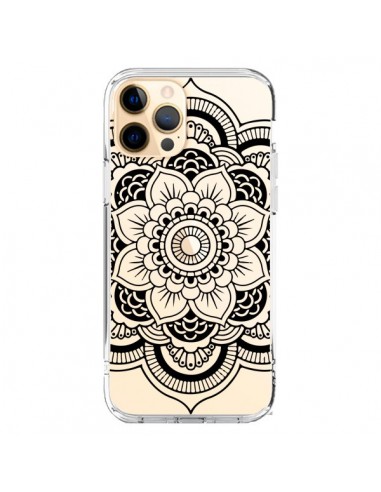 Coque iPhone 12 Pro Max Mandala Noir Azteque Transparente - Nico