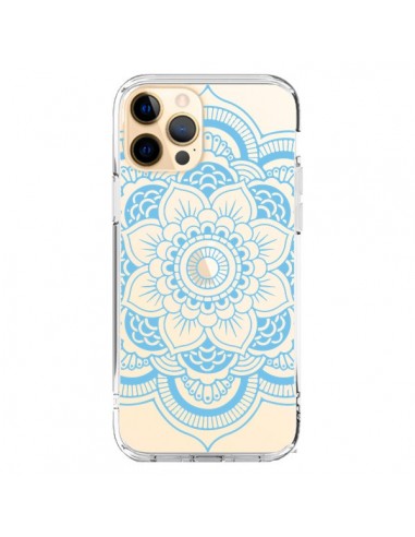 Coque iPhone 12 Pro Max Mandala Bleu Azteque Transparente - Nico