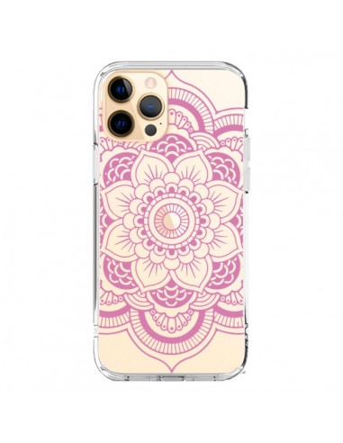 Coque iPhone 12 Pro Max Mandala Rose Clair Azteque Transparente - Nico